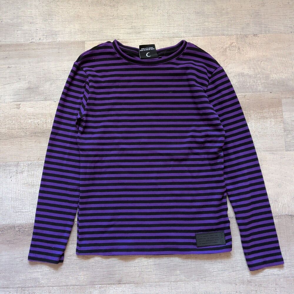 Killstar Witchy Goth Women's Purple Black Striped Long Sleeve Shirt L